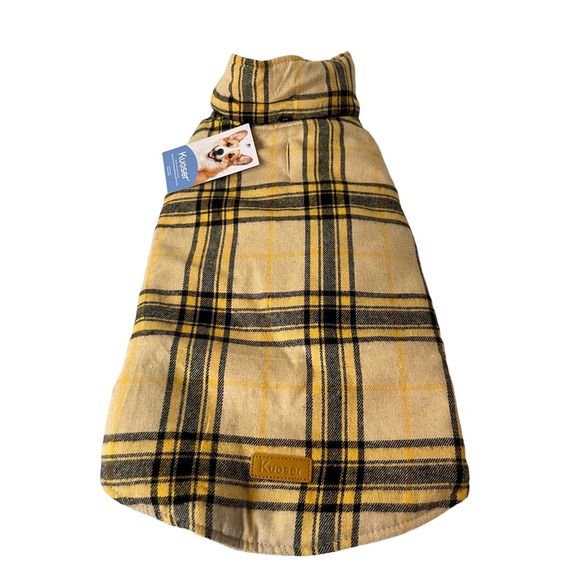 Kuoser Dogs‎ Size M Quilted Vest Jacket Reversible Yellow Plaid And Cream New - Picture 2 of 7